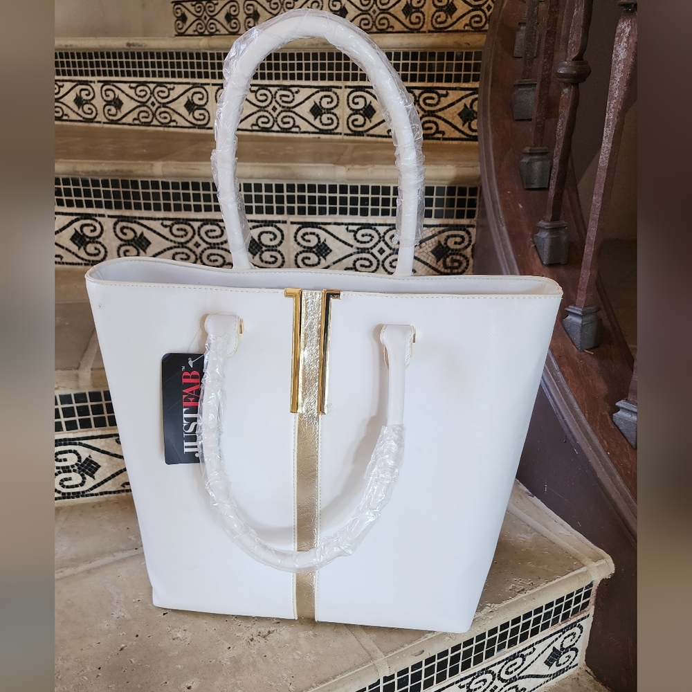 JUST FAB Large Tote Bag Faux Leather NWT